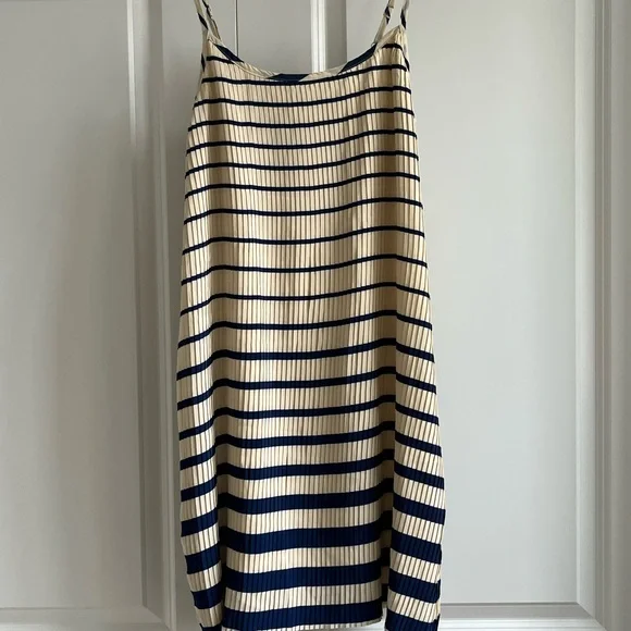 Mango Blue and Cream Pleated Slip Dress Spaghetti Strap Mini - Picture 5 of 11
